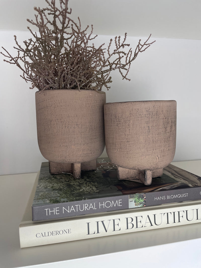 Concrete Nougat Brown Plant Pot on Base, two sizes.