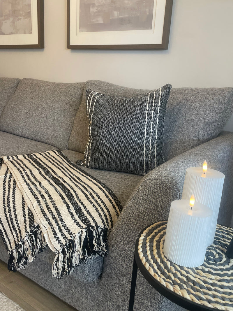 Ivory and black stripe weaved pattern throw