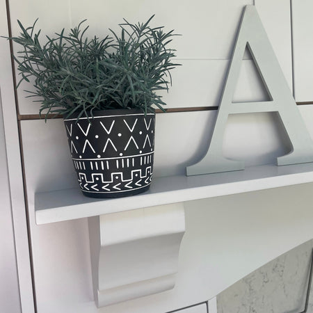 Large Straight Sided Black and White Aztec Plant Pot