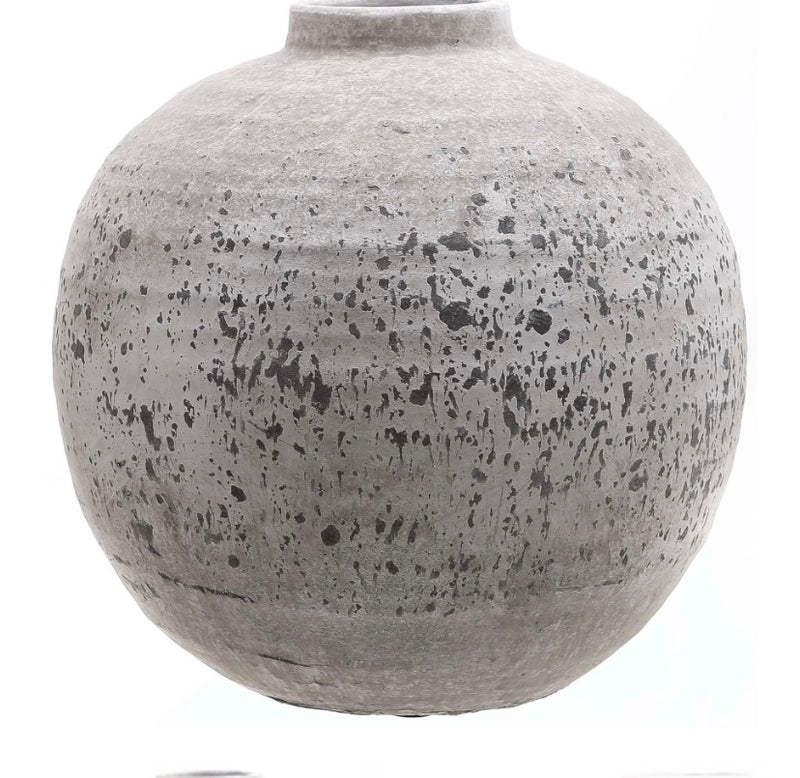 Tiber Chunky Ribbed Stone Round Vase