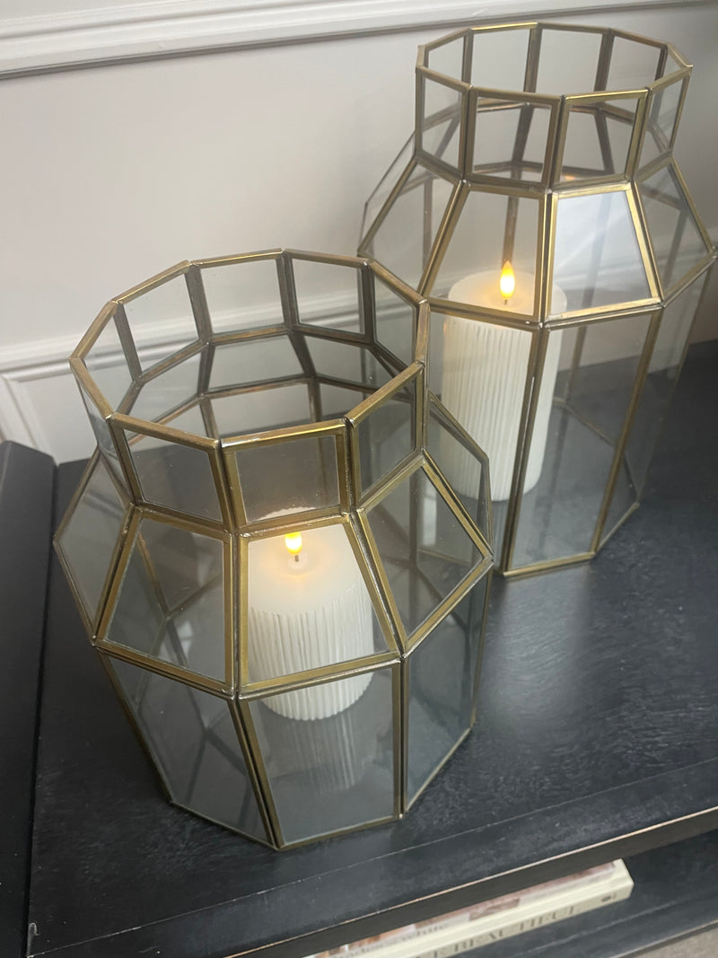 Gold caged glass candle holder hurricane