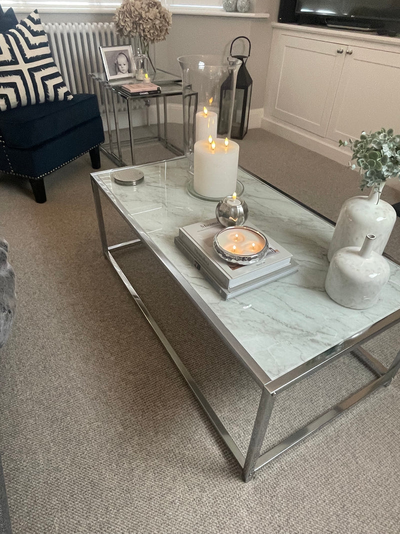 Metal and marble look coffee table