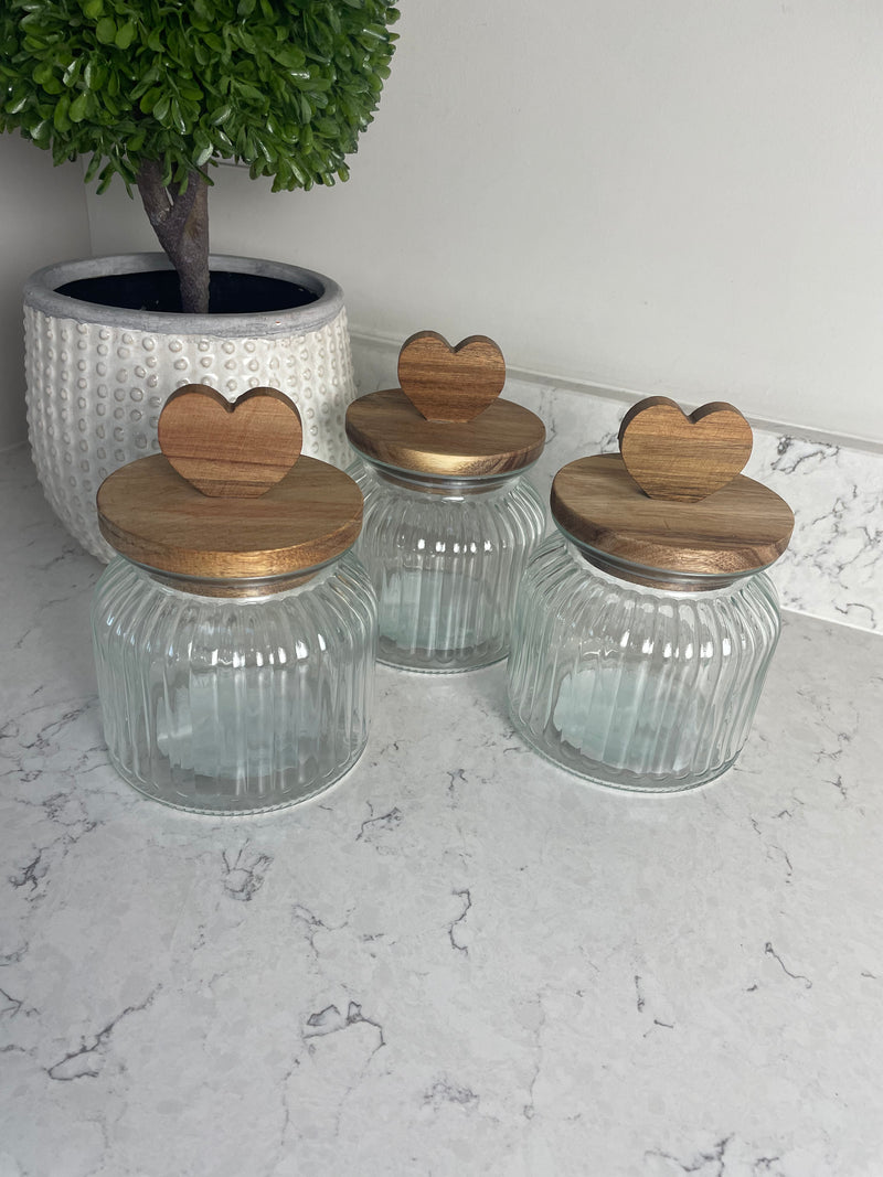 Wooden Heart Lidded Glass Jar