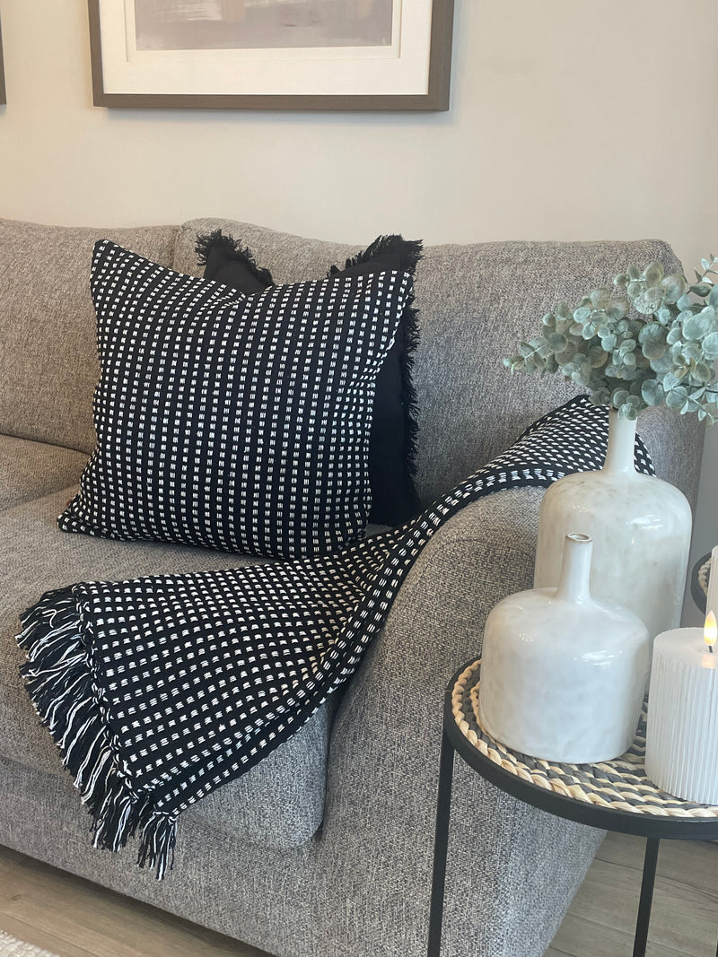 Black Cream Stab Stitch Throw 175x125 Abode