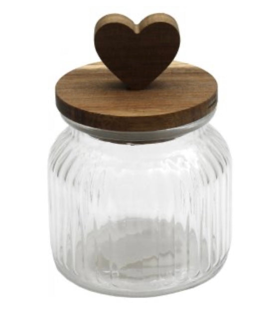 Wooden Heart Lidded Glass Jar