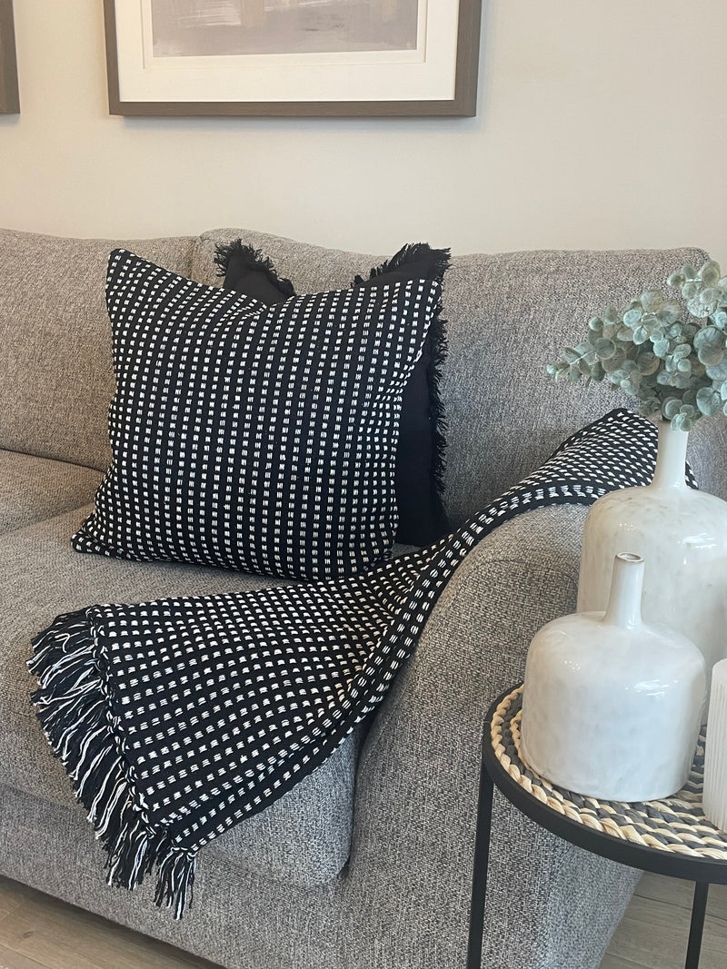 Black Cream Stab Stitch Cushion 50x50