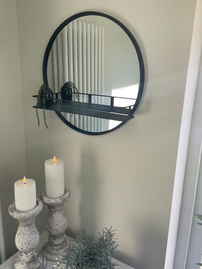 Black round mirror with shelf 50cm