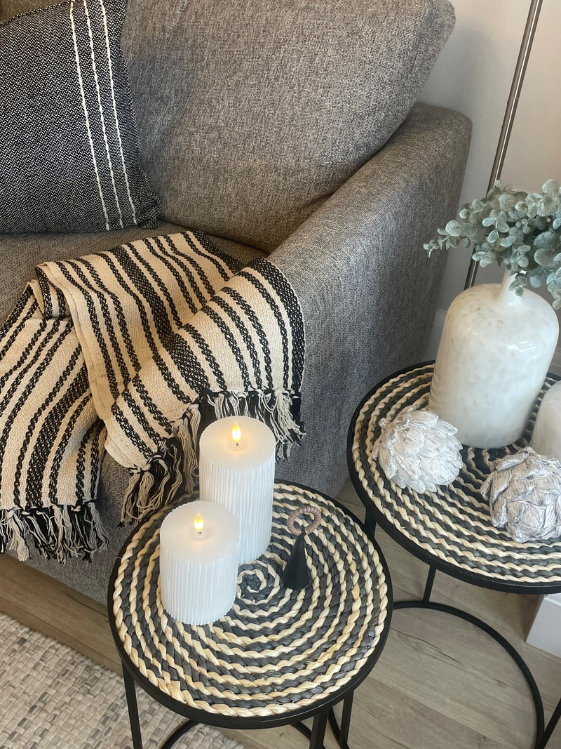 Ivory and black stripe weaved pattern throw