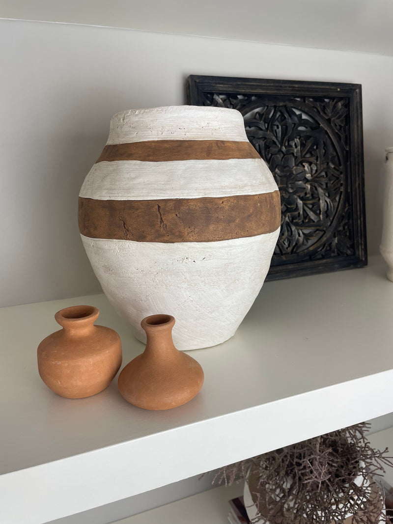 Rustic Painted stripe Terracotta Urn Shape Vase