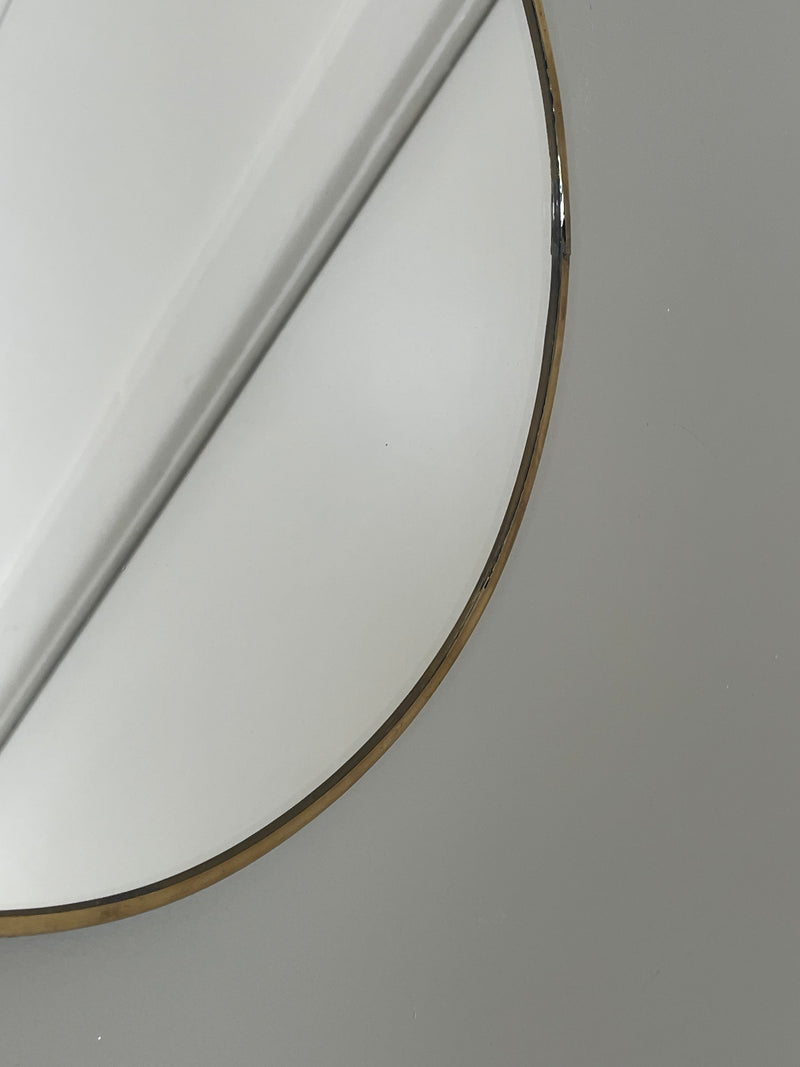 Brushed brass small gold hanging mirror on chain