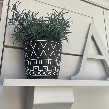 Large Straight Sided Black and White Aztec Plant Pot