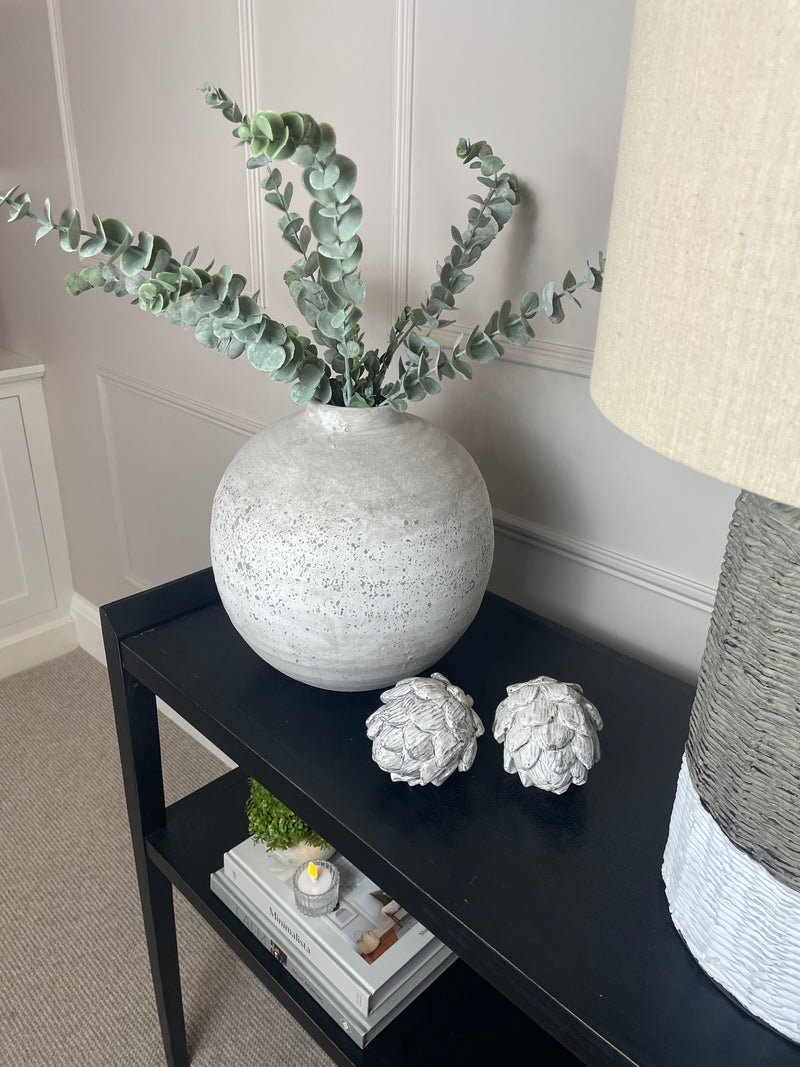 Tiber Chunky Ribbed Stone Round Vase