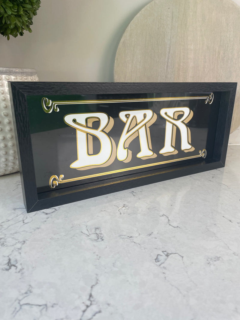 Fancy Black and Gold Hanging Bar Wall Plaque