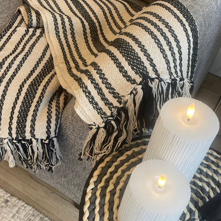 Ivory and black stripe weaved pattern throw