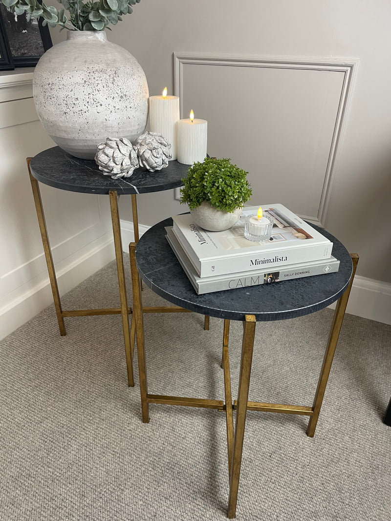 Large Black Marble Topped Gold Table