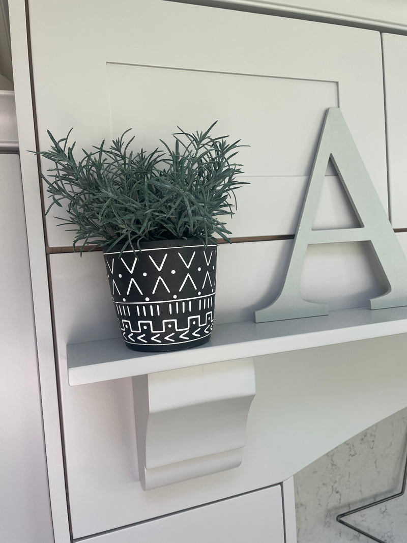Large Straight Sided Black and White Aztec Plant Pot