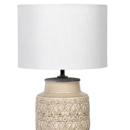 Patterned Neutral Lamp with Linen Shade