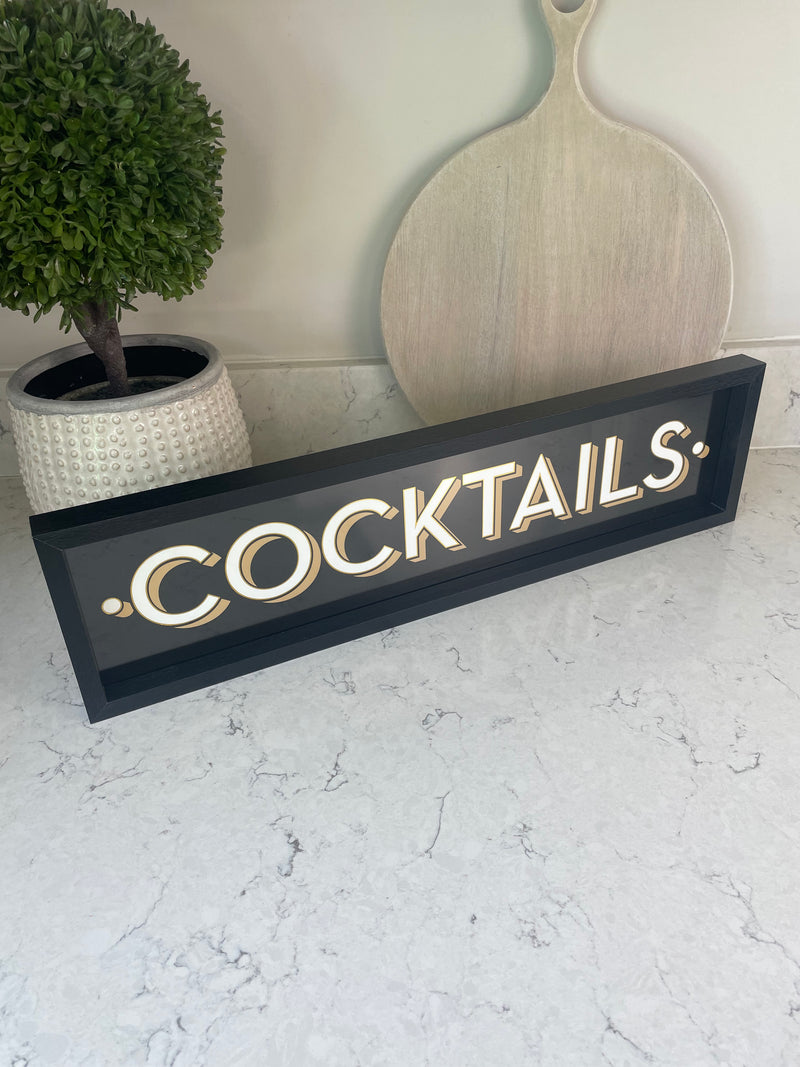 Cocktails Black & Gold Hanging Wall plaque 50cm