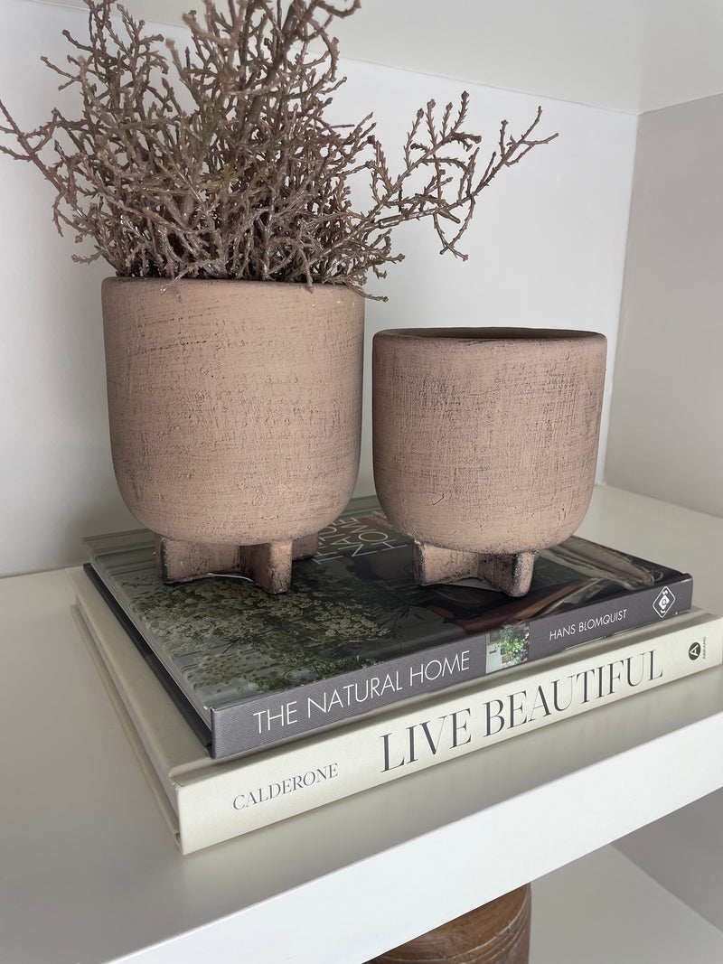 Concrete Nougat Brown Plant Pot on Base, two sizes.