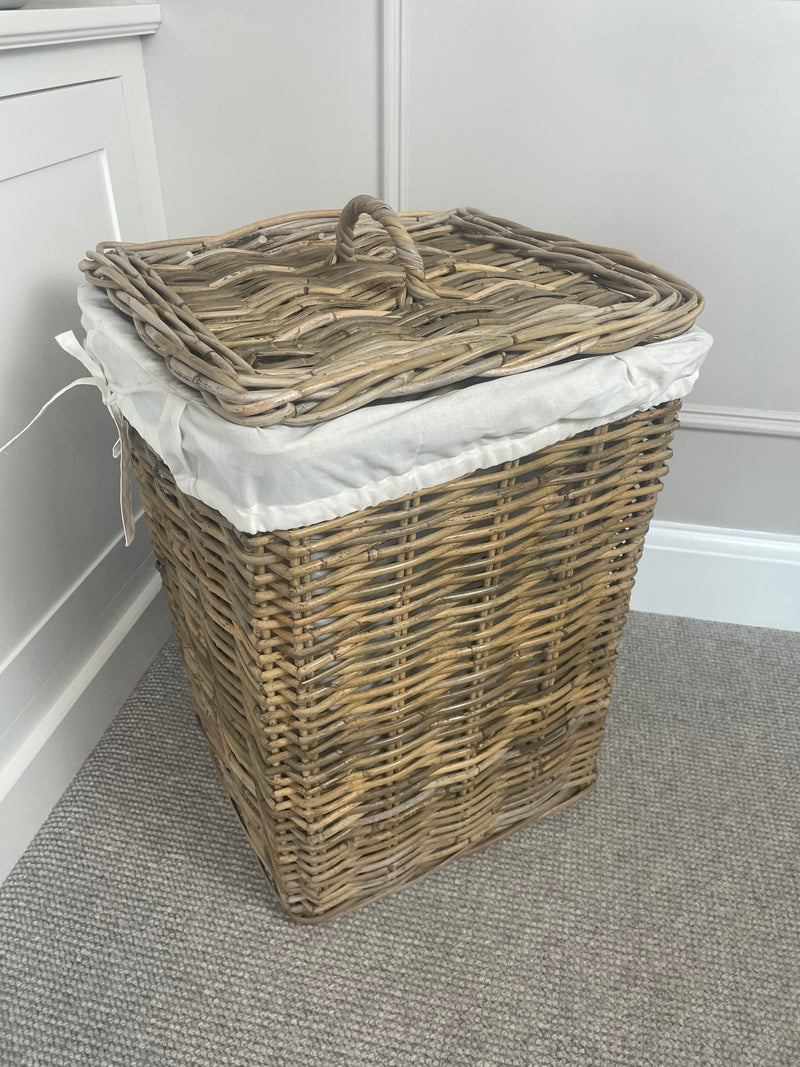 Large square Kubu rattan laundry lined basket