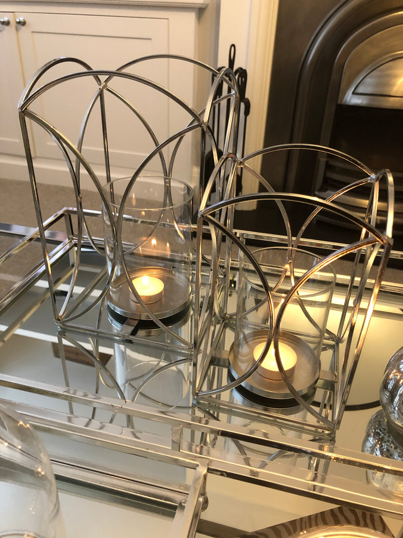 Silver chrome metal candle holder large
