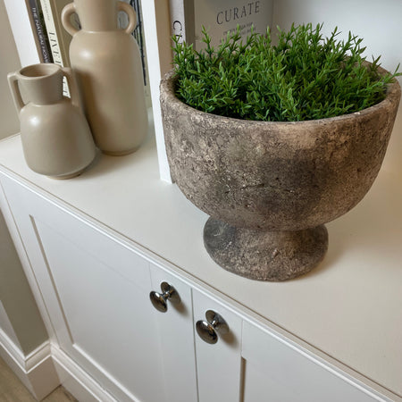 Rustic stone planter vase bowl on foot