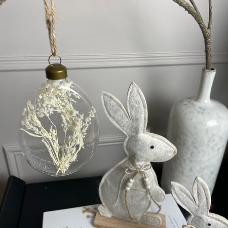 Easter Glass Egg hanging bauble with dried flowers