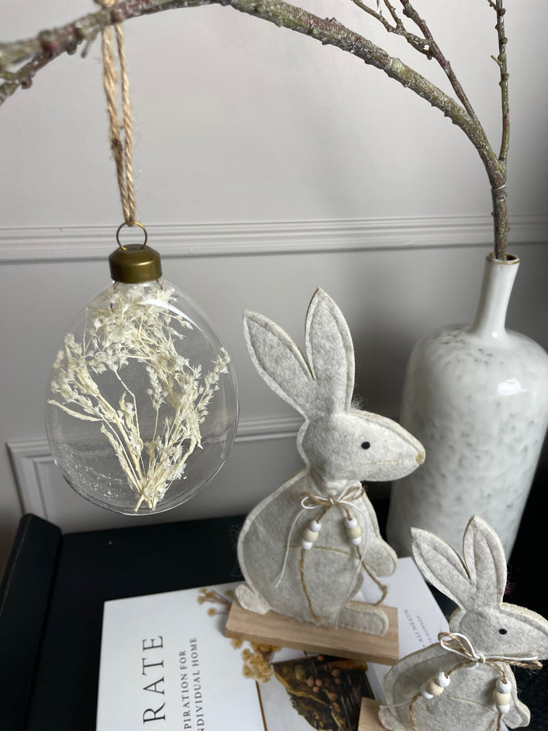 Easter Glass Egg hanging bauble with dried flowers