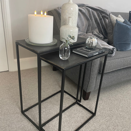 Antique black metal hammered top table