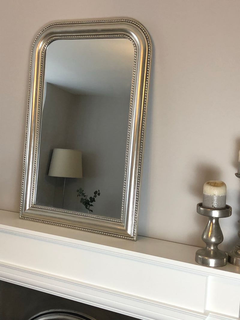 Medium Silver Beaded Arched Top Mirror 58x85