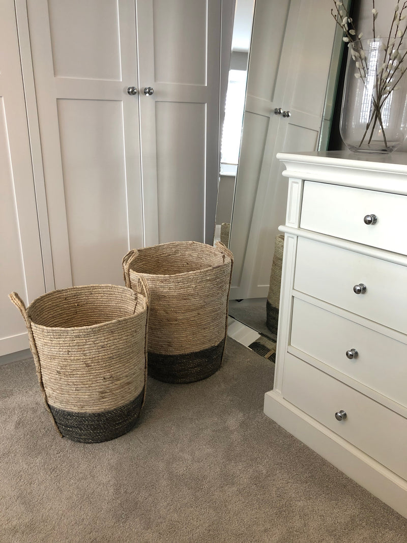 Chunky two tone grey neutral basket laundry tall basket
