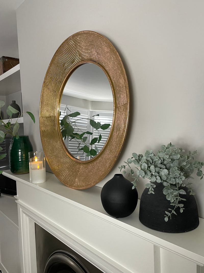 Large Gold ribbed edge round mirror 72cm