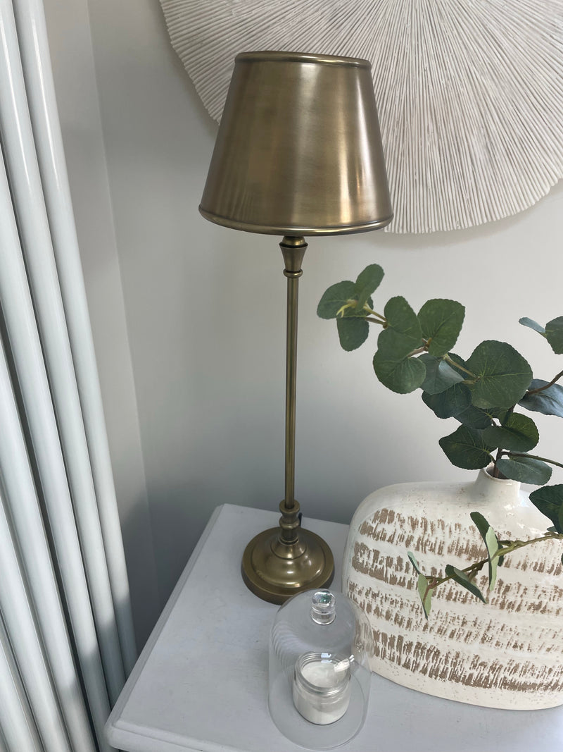 Antique brass gold slim lamp with metal shade