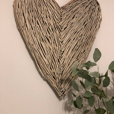 Large Grey Wash Wicker woven twig Heart