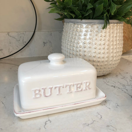 White ceramic butter dish