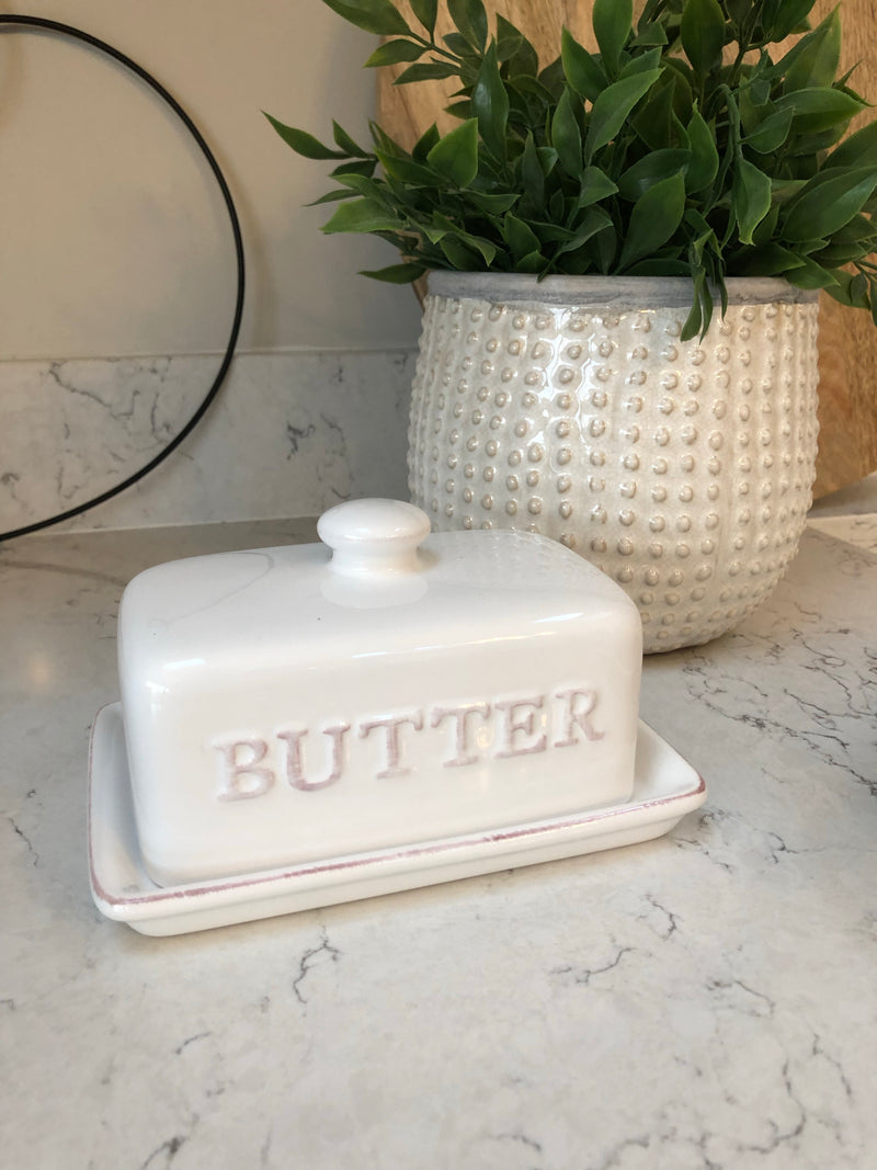 White ceramic butter dish