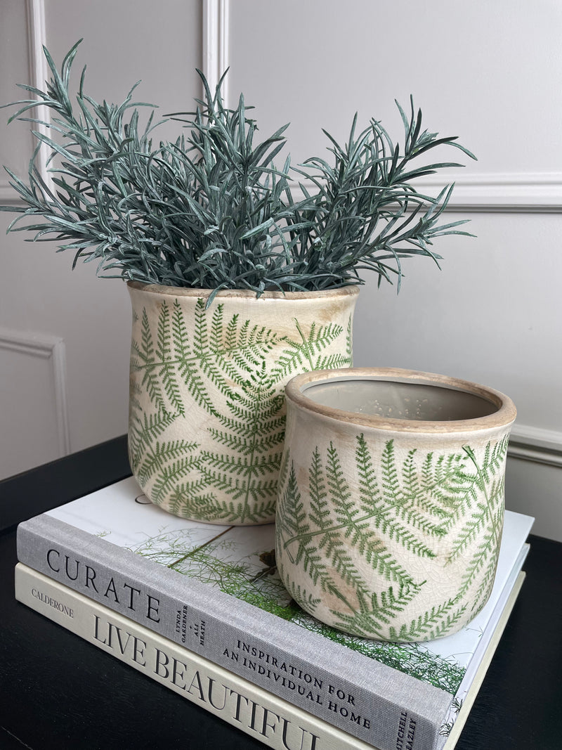 Ceramic Rustic Fern Detail Plant Pot