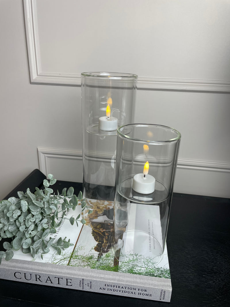 Glass cylindrical hollow candle holder