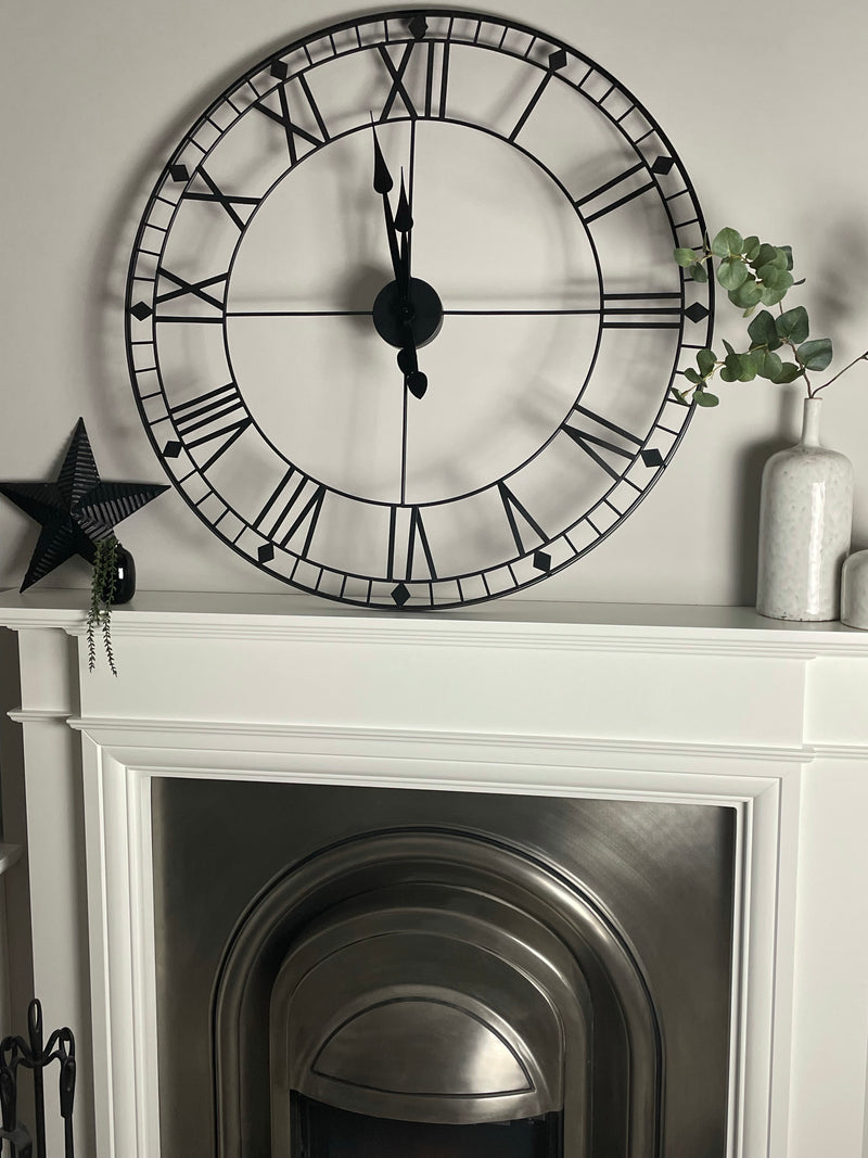 Huge black skeleton metal clock 88cm and 60cm