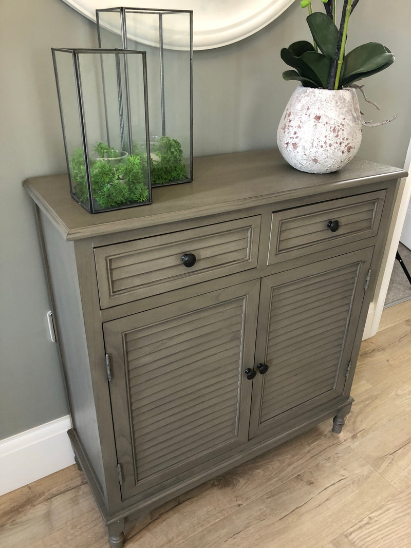 Taupe Louvre 2 door drawer cupboard sideboard