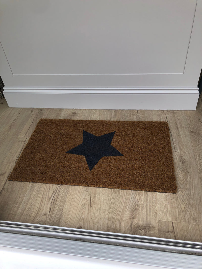 Charcoal navy star natural coir door rug mat