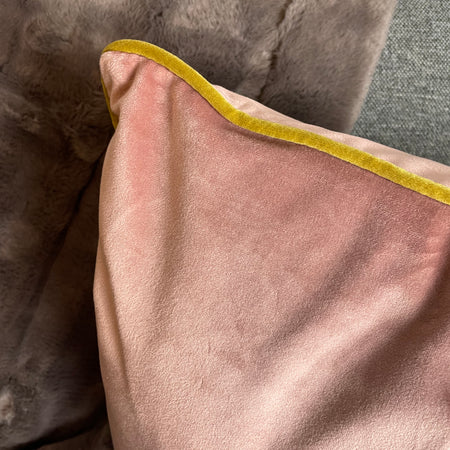 Pink blush velvet gold trim cushion 55cm