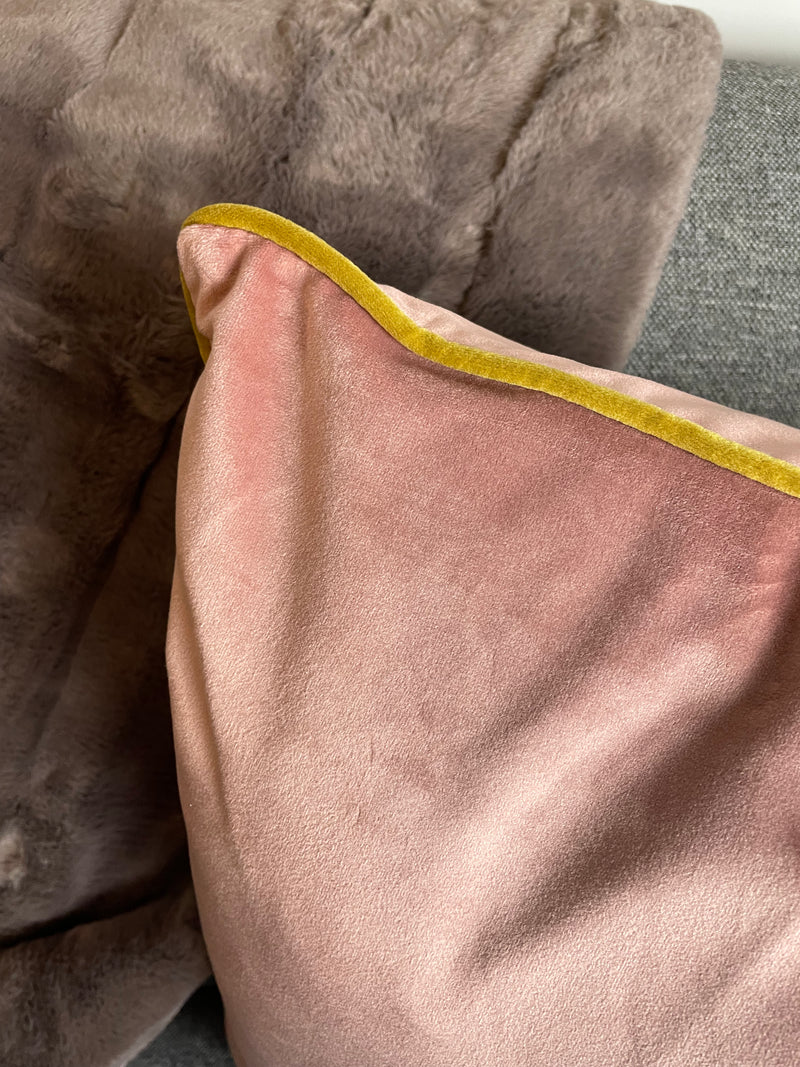 Pink blush velvet gold trim cushion 55cm