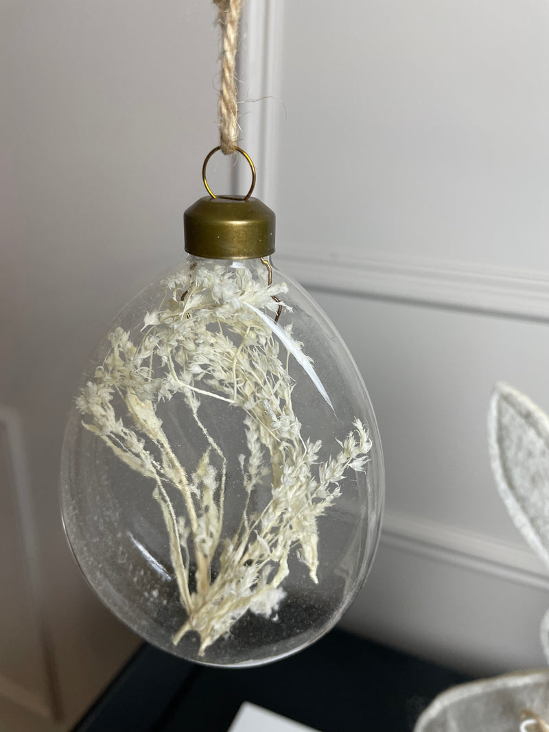 Easter Glass Egg hanging bauble with dried flowers