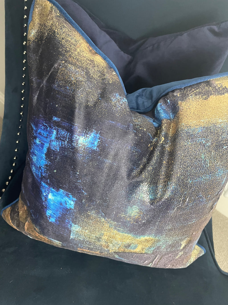 Navy and gold piped luxe Twilight cushion