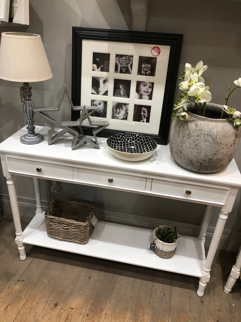White large long 3 drawer console table