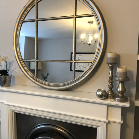 Silver round window mirror 100cm