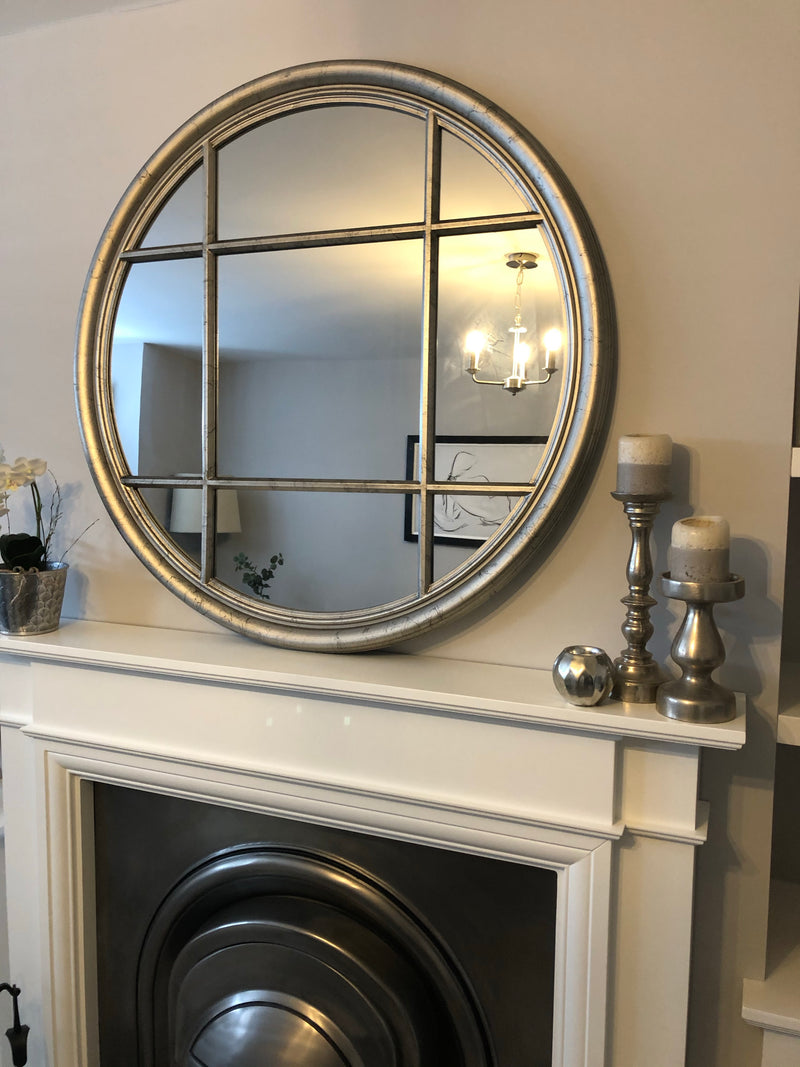 Silver round window mirror 100cm