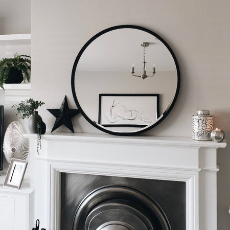 Black framed round modern mirror 80cm