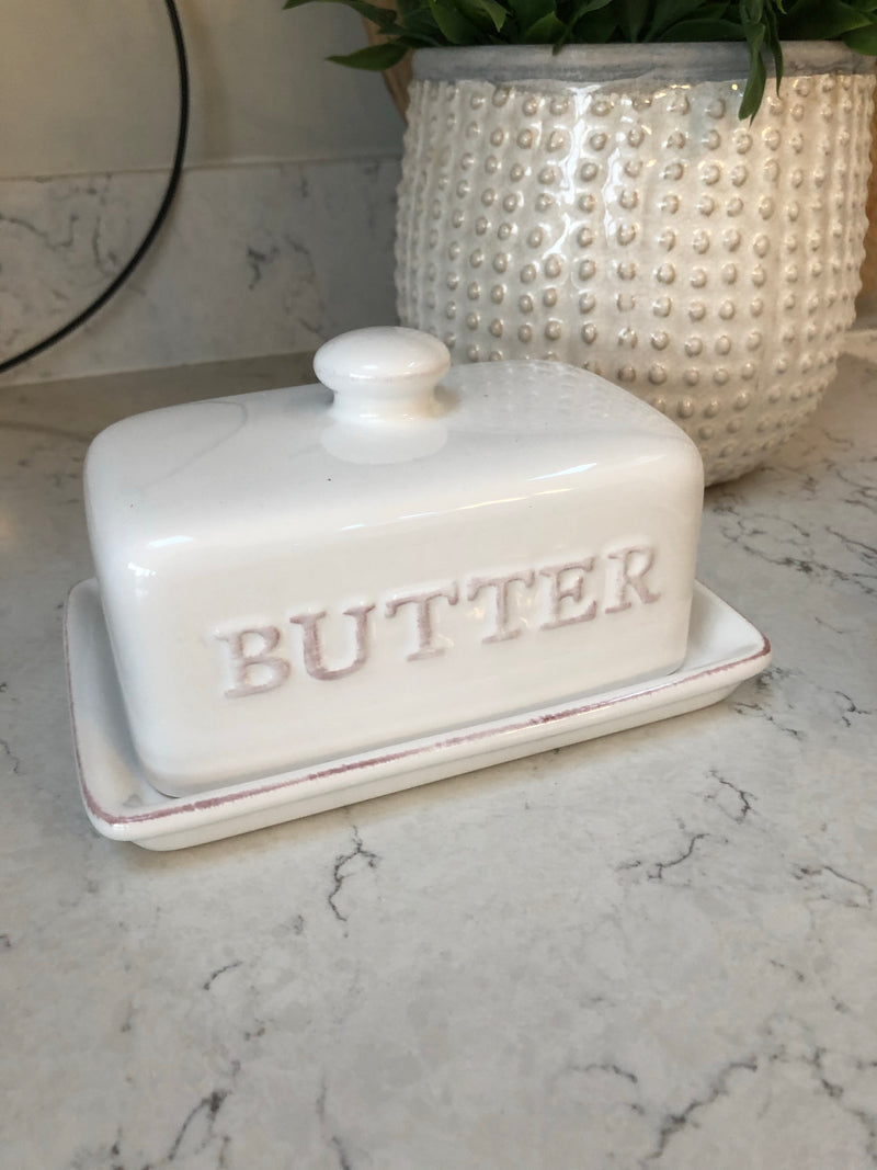 White ceramic butter dish